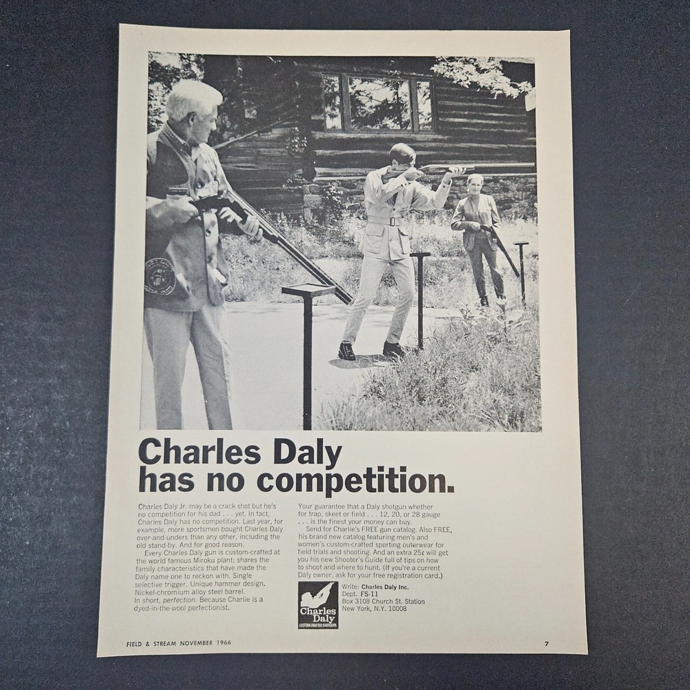 1966 Charles Daly Inc Custom Crafted Shotguns Vintage Print Ad Over & Under NYC